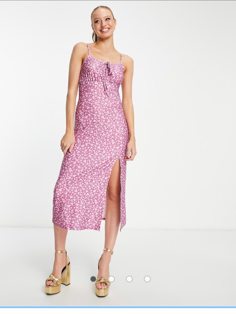 Asos Pink Hearts Slip Midi Dress with Side Slit